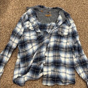 Blue and White Plaid Button-Up Shirt